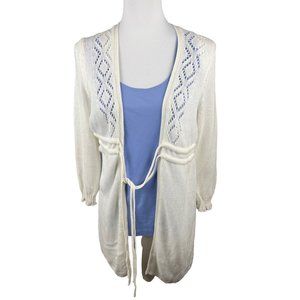 Women's Magaschoni White Cotton Long Cardigan Sweater NWT